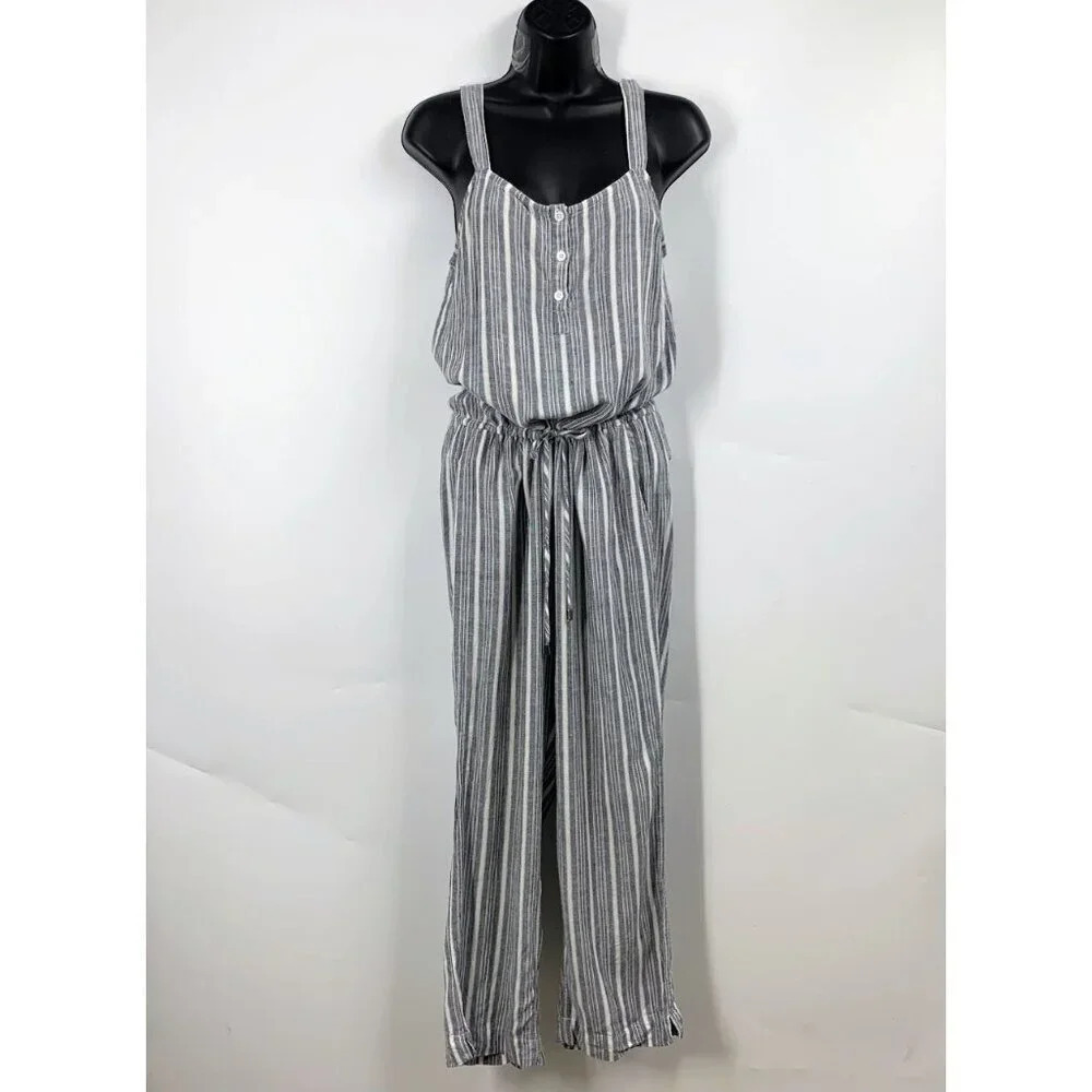 Rails Women's Brooklyn Greenwich Striped Linen Blend Capri Jumpsuit Size XS